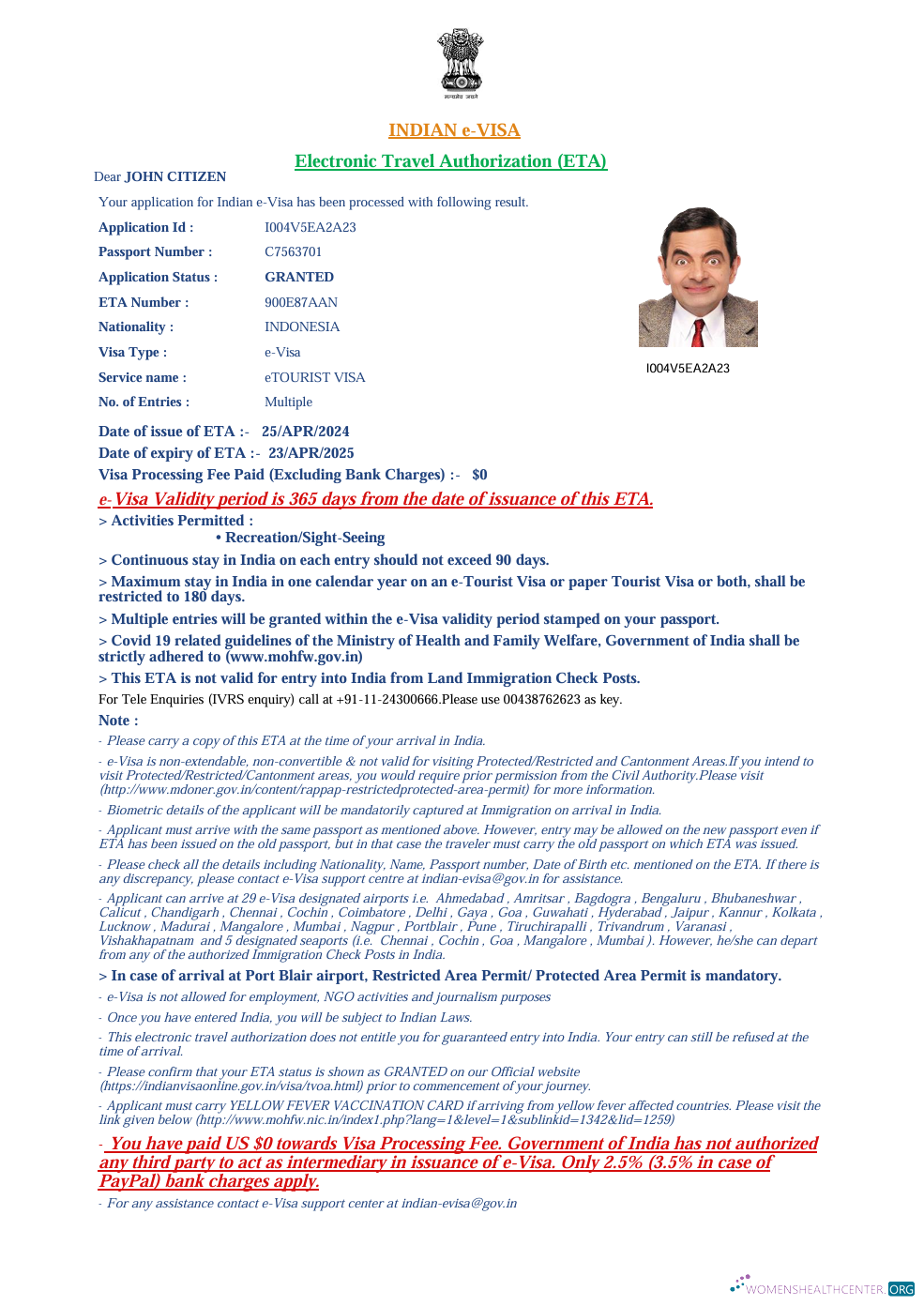 Download India e visa template in Word and PDF formats, version 4 Photoshop template